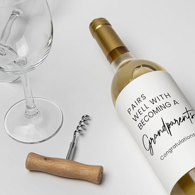 8 Pcs Grandparents Pregnancy Baby Announcement Wine Labels, Funny Pregnancy Baby Announcement Gifts for New Grandparents, Pairs Well with Becoming A Grandparents Wine Bottle Stickers Labels