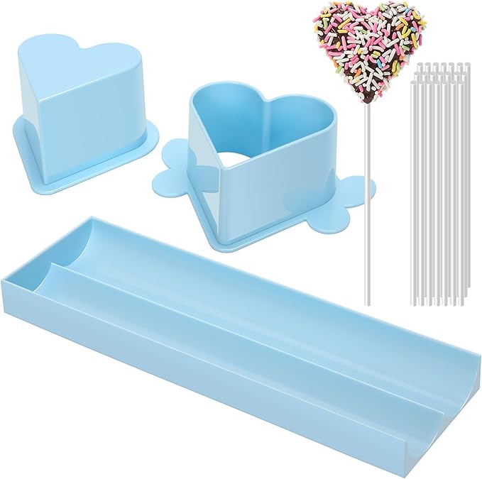 Heart Cake Pop Mold Set with 9 Inch Tray and Sticks, ABS Cake Pop Maker, Baking Molds Kit for Parties, Wedding,Home Desserts Making - Blue