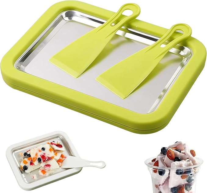 Rolled Ice Cream Maker, At-Home Rolled Ice Cream Machine with Instant Freeze Tray & 2 Scrapers,DIY Fun Family Activity Instant Ice Cream Maker for Yogurt, Sorbet (Green)