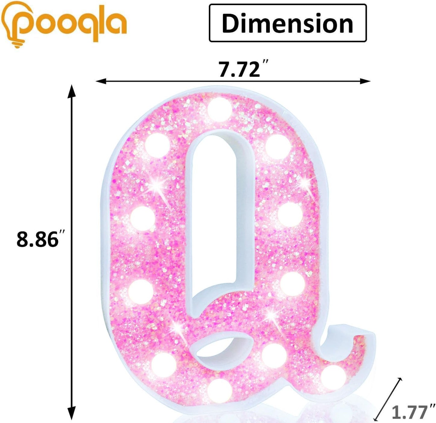 Pooqla Led Marquee Letter Lights  Light Up Pink Letters Glitter Letter Sign For Girls Gifts  Battery Powered For Night Light Birthday Party Wedding Home Bar Christmas Decoration  Cool White Pink Q