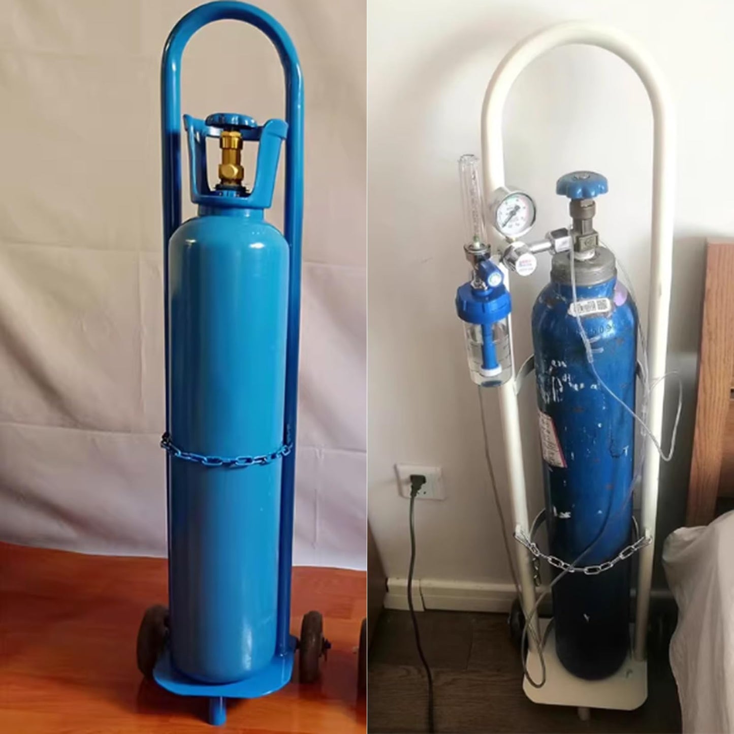 PPOIUYK Cylinder Tank Holder Welding Steel Gas Cylinder Cart Trolley, Lightweight Oxygen Tank Cart Dolly for Transportation, Single Capacity Co2 Cylinder Organizer Shelf(Blue,110cm/43.3in)