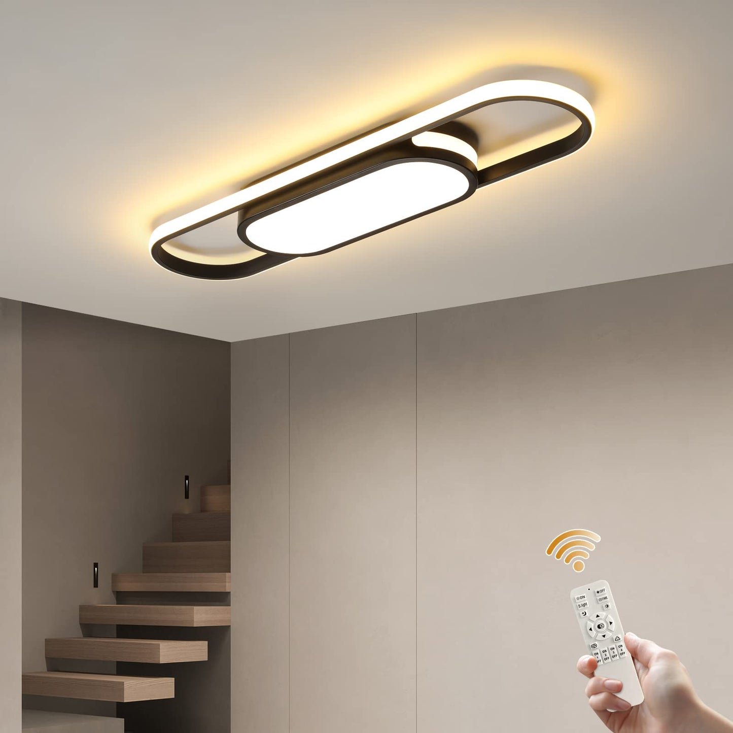 Tioolo Modern LED Ceiling Light Dimmable 2.3ft Acrylic Flush Mount Black YN9YH2120-B