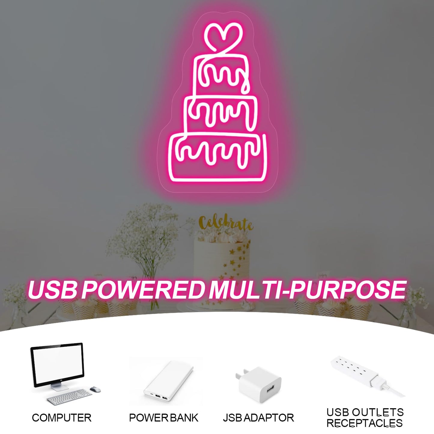 Birthday Cake Neon Sign For Wall Decor Led Dimmable Acrylic Neon Light Up Birthday Party Sign Banner Handmade Wall Art Lights For Food Shop Shops Christmas Birthday Party Gift