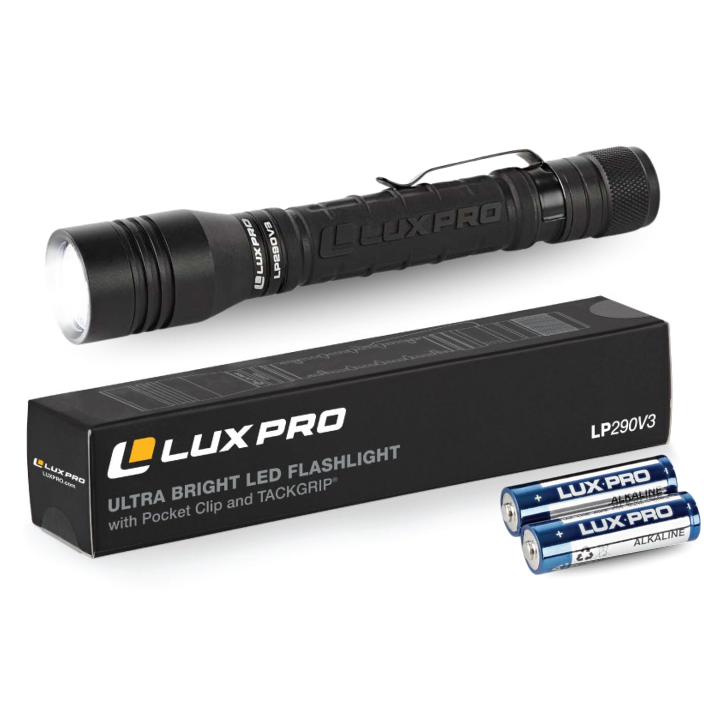 Luxpro Lp290V3 Led Flashlight - Bright 300 Lumens With 3 Light Modes - Aircraft-Grade Aluminum With Ipx4 Waterproof Protection & protected designed Tackgrip - Camping  Outdoor  Home - Batteries Included