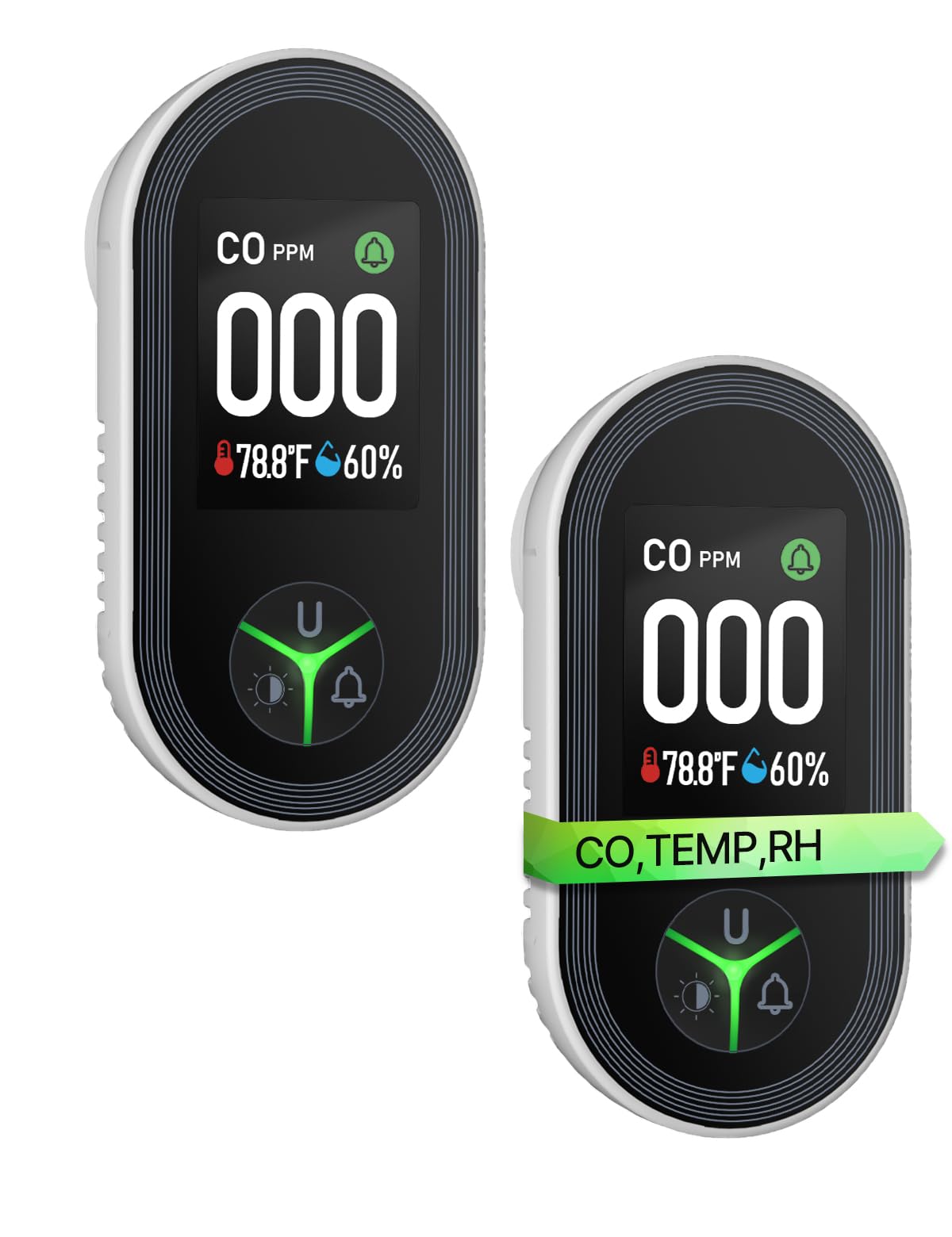 3IN1 Carbon Monoxide Detector Combination Plug in, CO Monitor with Temperature Humidity Sensor Built-in, Alarm Sound Warning for Kitchen/Garage/Fireplace/RV, 2Pack