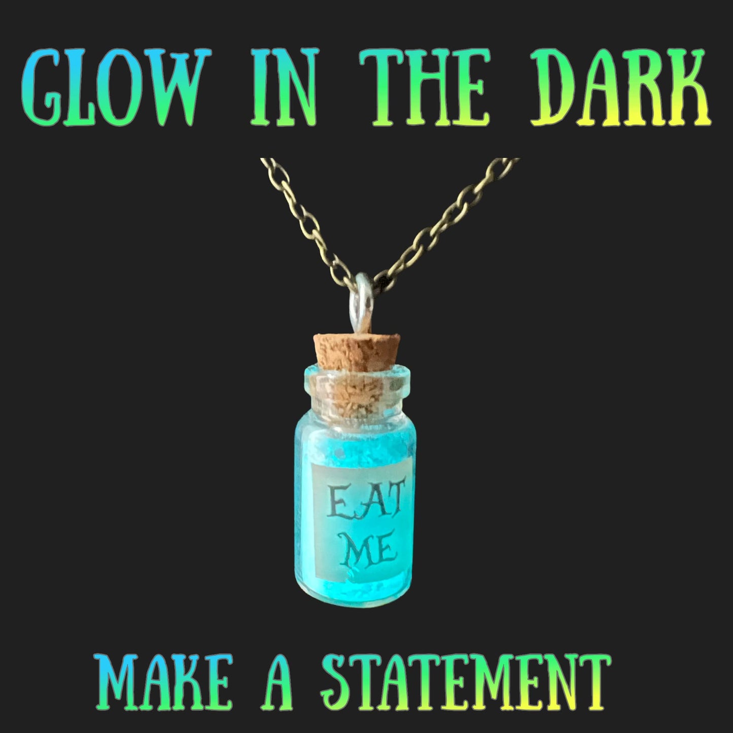 UMBRELLALABORATORY Alice in Wonderland Fairy Glow in The Dark Kawaii Necklace-Eat me handmade label sticker