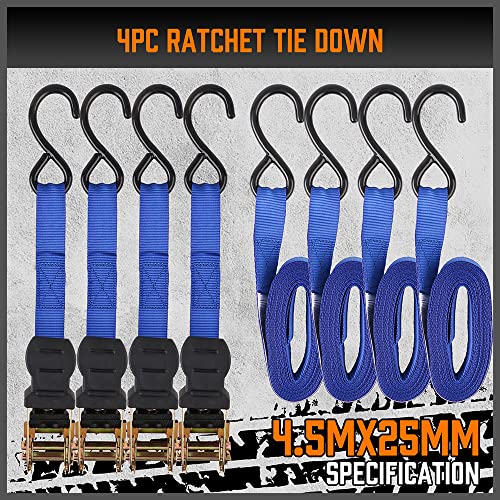 HORUSDY Ratchet Straps, 2,200 LB Break Strength, 4-Pack 15FT Ratchet Tie Down Straps Set for Motorcycle Straps Tie Downs, ...