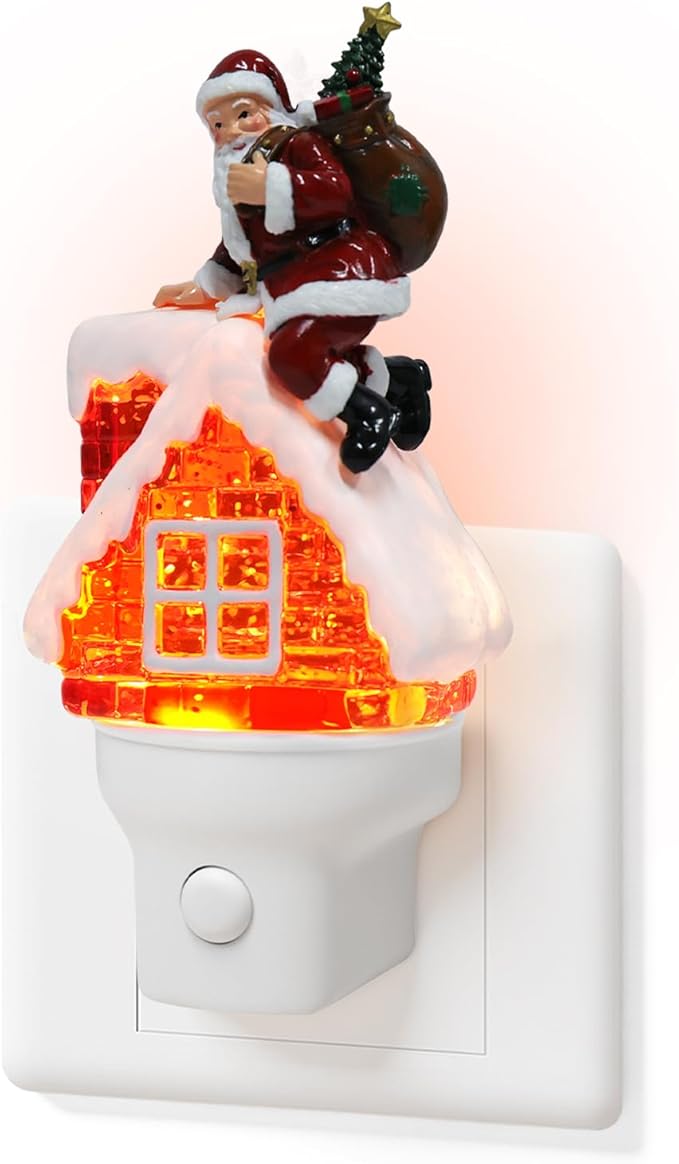 Christmas Night Light Plug into Wall Swirling Glitter USB Portable Christmas Decorative Night Light Decoration for Kids Adults Bedroom Kitchen Living Room Holiday Decor (Santa Claus)