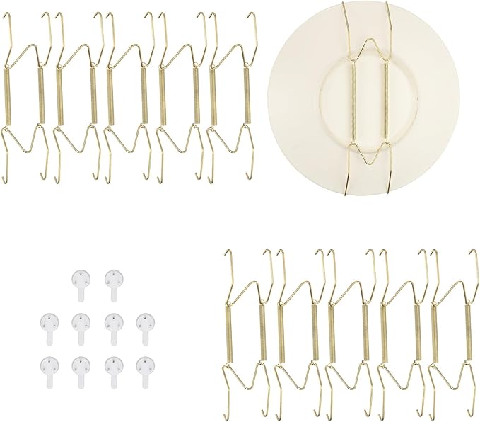 uxcell 10pcs Plate Hanger, 6 Inches Universal Stainless Steel Invisible Plate Hangers for The Wall W-Shaped Holder with Traceless Nail for Decorations, Golden