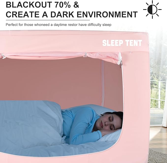Bed Tent Queen Bed Canopy Dream Tents for Indoor Portable Blackout Tents Privacy Space Warm Breathable Sleeping Tents for Kids and Adult(Pink,Mattress Not Included) Reducing Light
