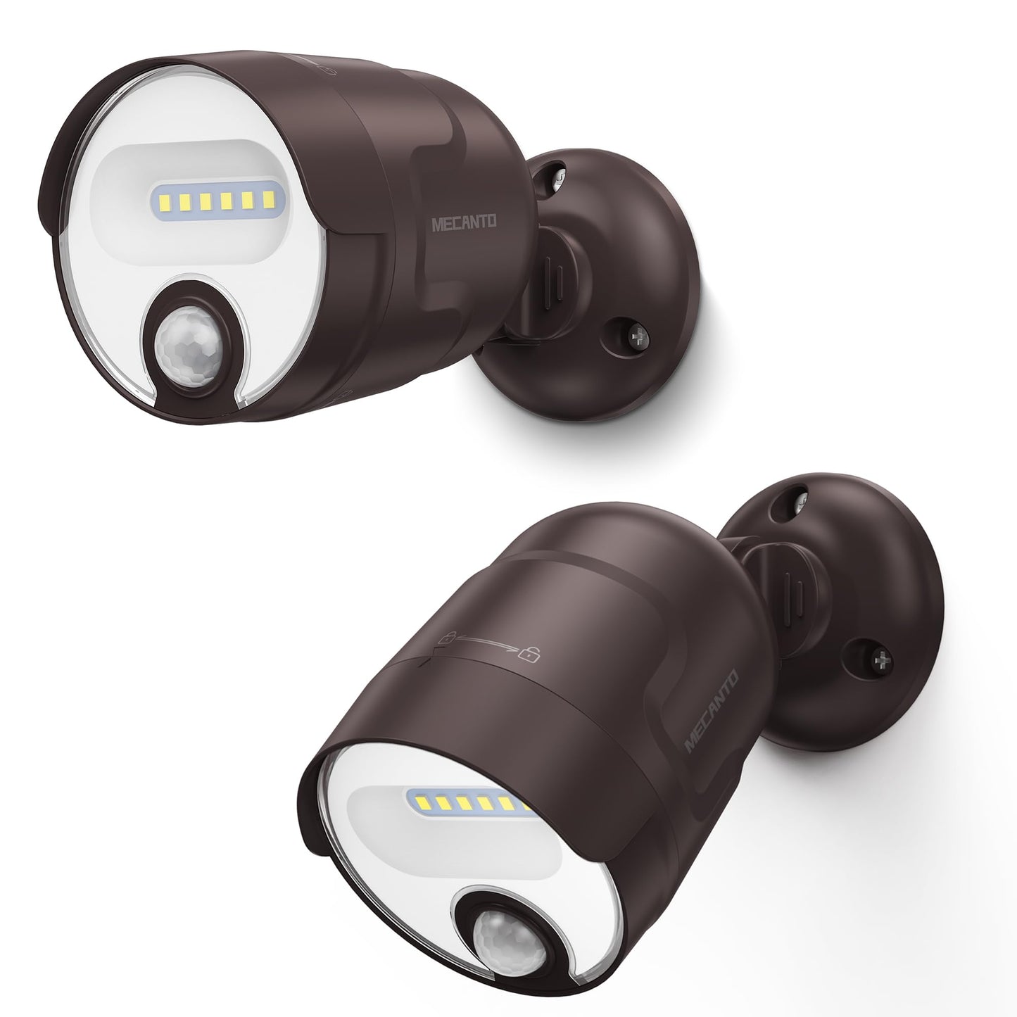 Mecanto 2 Pack Motion Sensor Light Outdoor Battery Operated, 4000mAh Rechargeable 600 Lumen Battery Outside Lights Spotlight, IP65 Waterproof for Porch, Garage, House