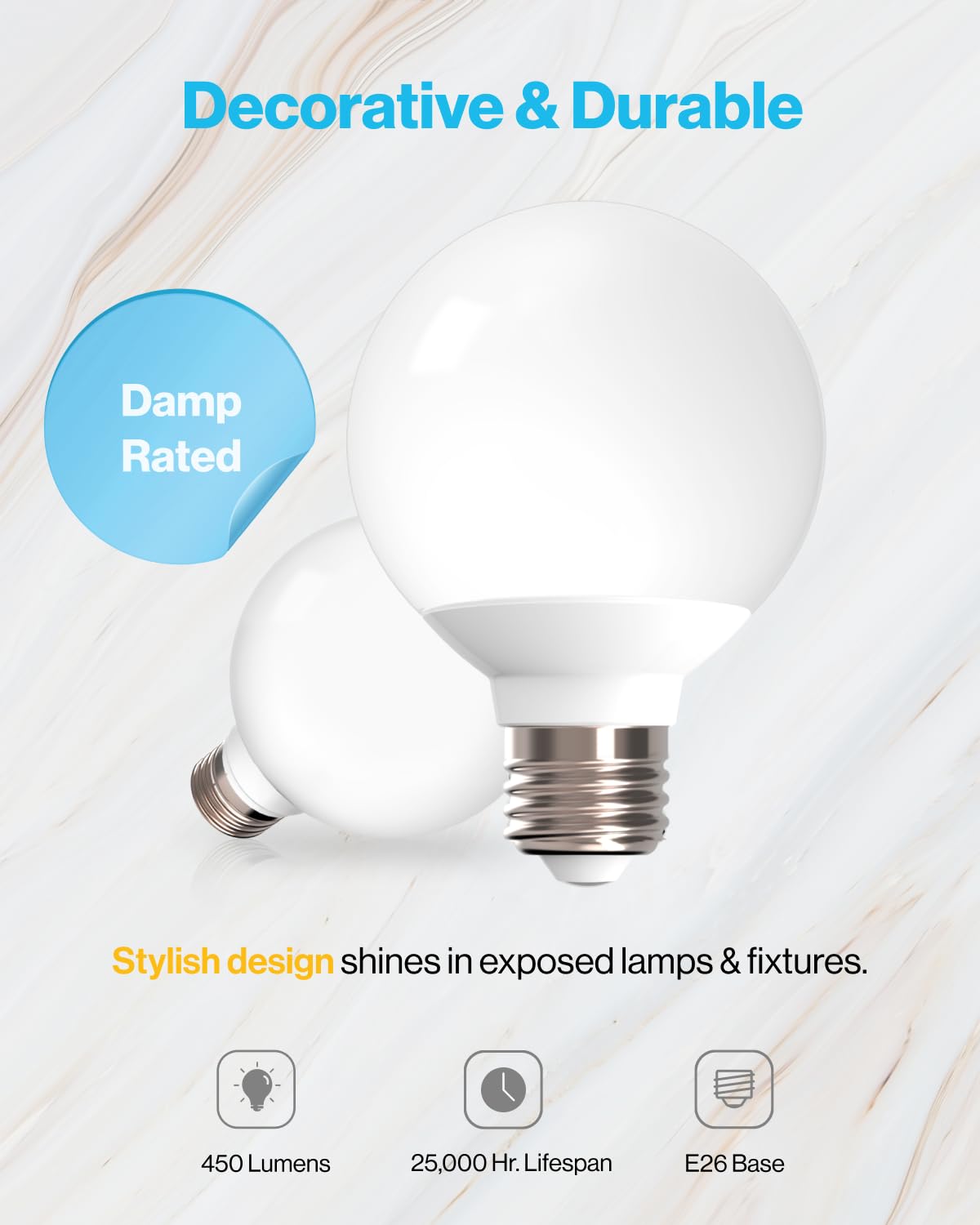 Sunco 12 Pack G25 LED Light Bulbs, Vanity Globe Bathroom Light Bulb, 450 LM, 5000K Daylight, 6W (40W Equivalent), Dimmable Mirror Vanity Decorative Bulb, E26 Base UL
