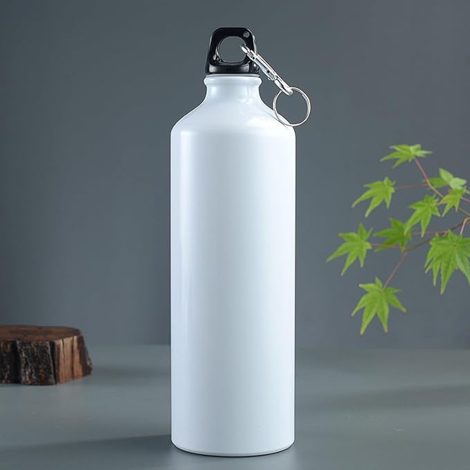Aluminum Round Canteen Water Bottle - Water Bottle for Travel Sports Camping Hiking Outdoor Recreation with Hook Portable BPA Free 25 Oz White