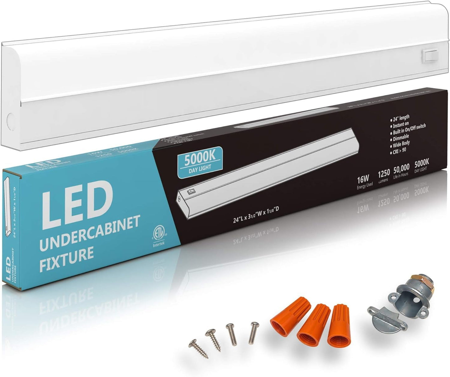 harrrrd 6 Pack Hardwired LED Under Cabinet Lighting - 16W, 24in, Dimmable, Metal, 5000K Daylight