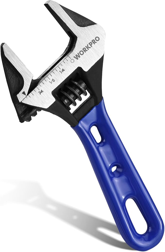 WORKPRO 4-Inch Stubby Adjustable Wrench, 0.94-Inch Extra Wide Jaw Opening Wrench, Metric/SAE Scales, Cr-V Steel, Ideal for...