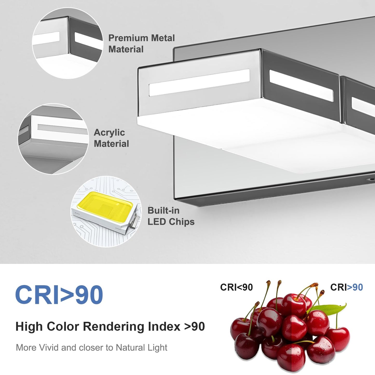 Donrao 24-Inch 3-Light Led Modern Chrome Bathroom Vanity Light Fixtures Over Mirror  Bathroom Lighting Fixtures With Cool White 6000K  Rotatable Vanity Wall Lights For Bath Restroom Powder Room