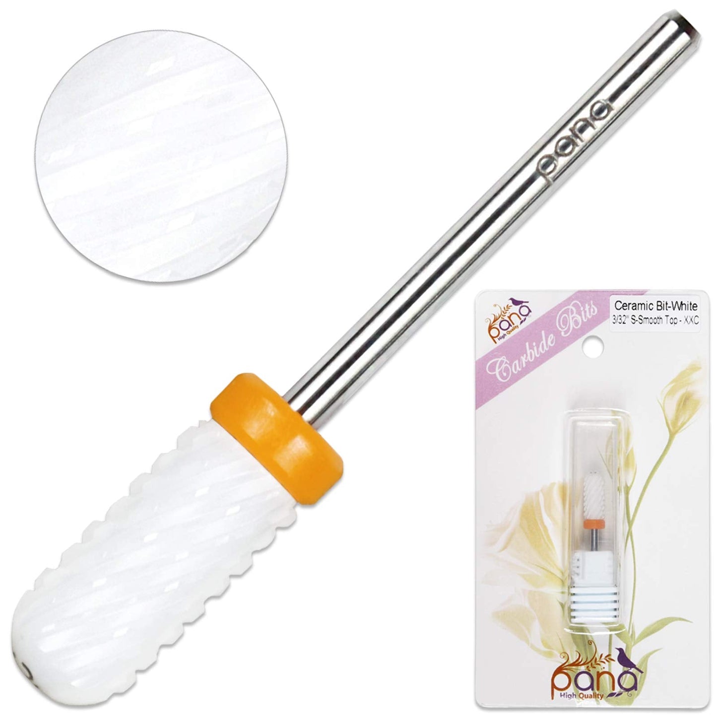 PANA Smooth Top Small Barrel 3/32 Ceramic Bit - 2X Coarse Grit - Fast remove Acrylic or Hard Gel Nail Drill Bit for Manicure Ped