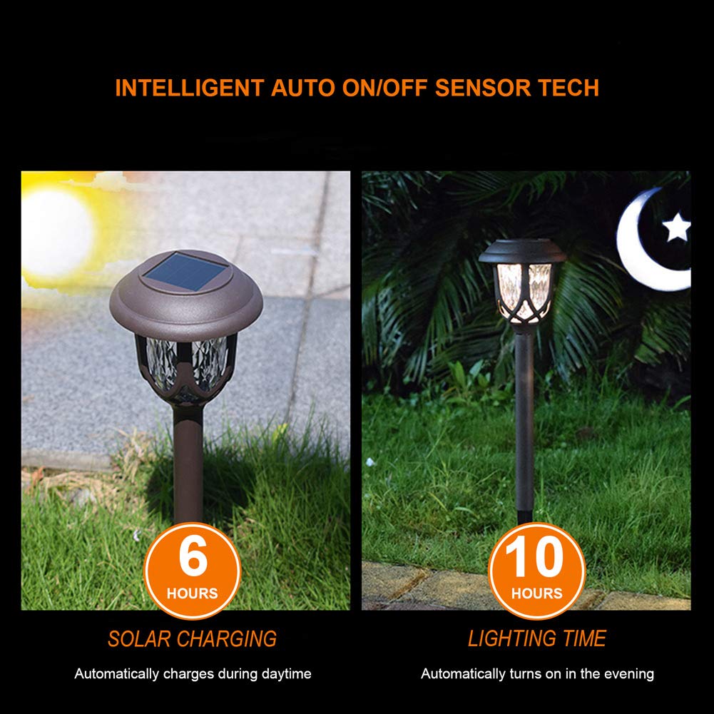 Excmark Solar Pathway Lights - 10 Pack Outdoor Decorative Brown Plastic Garden Lights For Walkway, Sidewalk & Driveway