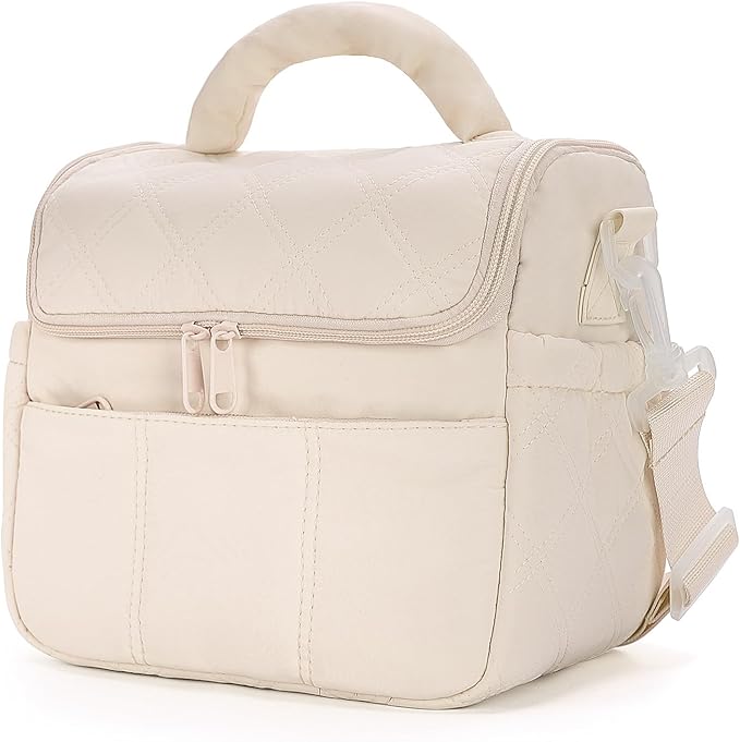 Insulated Lunch Bags, Cute Quilted Lunch Box for Women, Lightweight Puffy Padded Waterproof Lunch Tote, Reusable Lunch Cooler for Work Picnic Travel