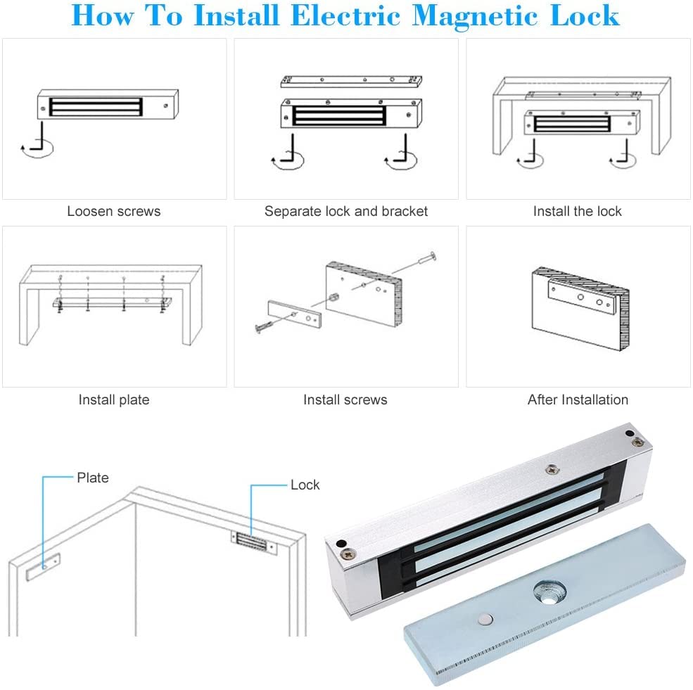 Electromagnetic Lock 1200LBS 500KG Holding Force Electric Magnetic Door Lock 12V Fail Safe NC Mode for Access Control System