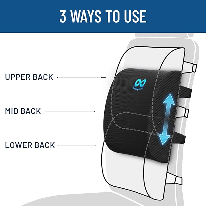 Everlasting Comfort Lumbar Support Pillow for Office Chair - Memory Foam Back Cushion for Chair, Car, Couch - Lumbar Pillow Promotes Better Posture, Back Pain Relief - Ideal for Gaming and Desk Chairs