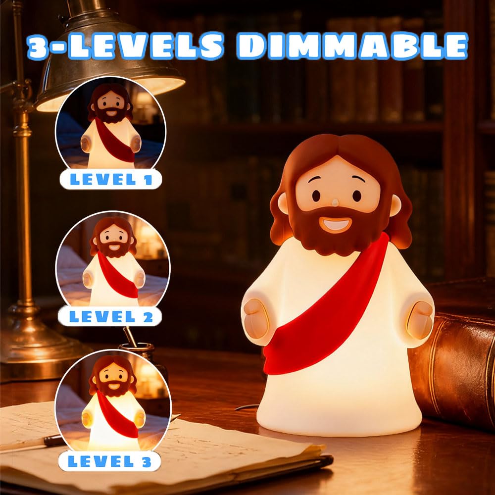 Magical Jd Little Jesus Night Light Mini Jesus Silicone Lamp Dimmable Nursery Nightlight For Kids Rechargeable Bedside Touch Lamp Perfect For Christmas  Easter And Baptism Gifts (Red)