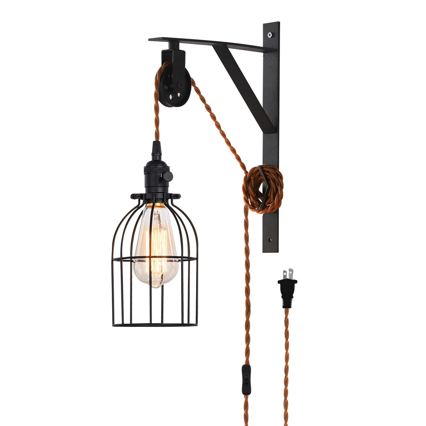 SEEBLEN Plug in Pendant Light, Iron Industrial Hanging Lamp with 7-Foot Cord, Style A (Set of 1)