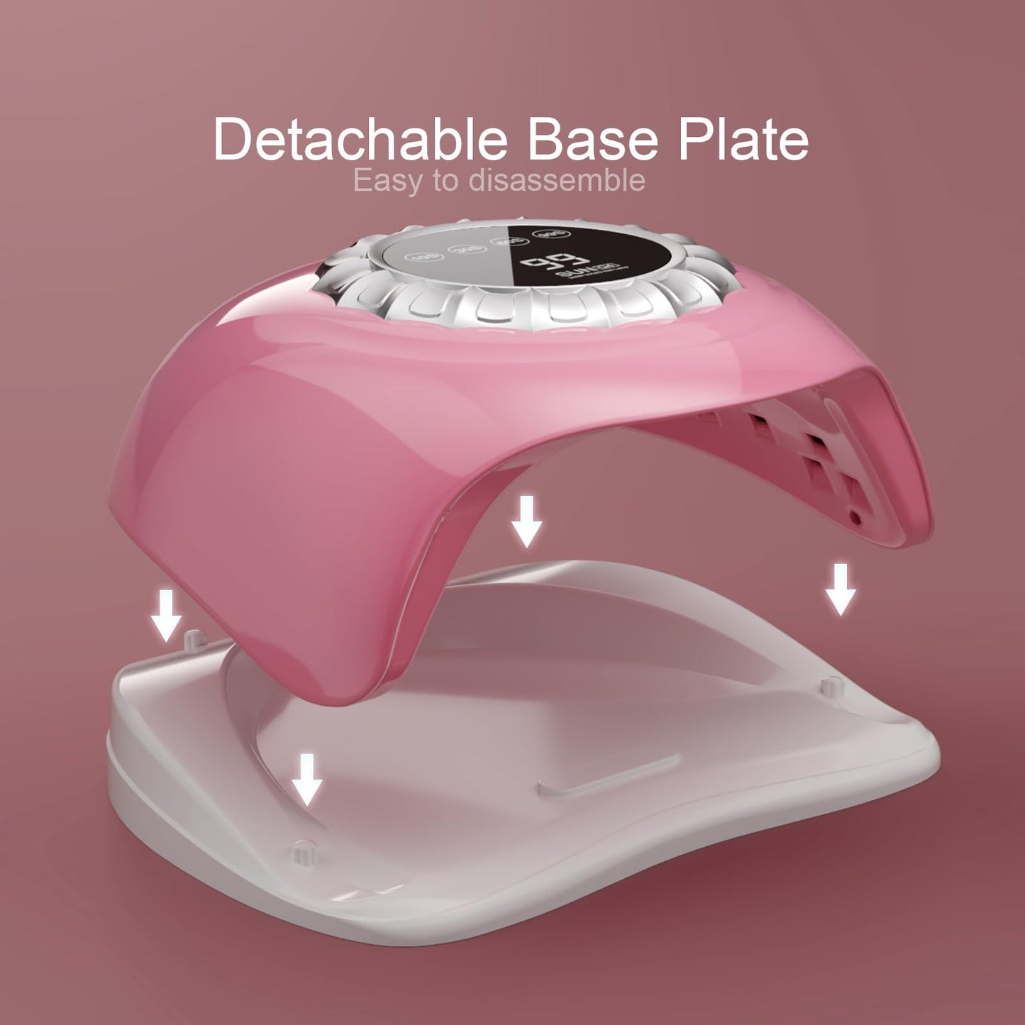 LVAINIT Pink UV LED Nail Lamp - Elegant Touch Screen Nail Dryer with 4 Timer Settings, Detachable Base & Dual Light Beads for Qu
