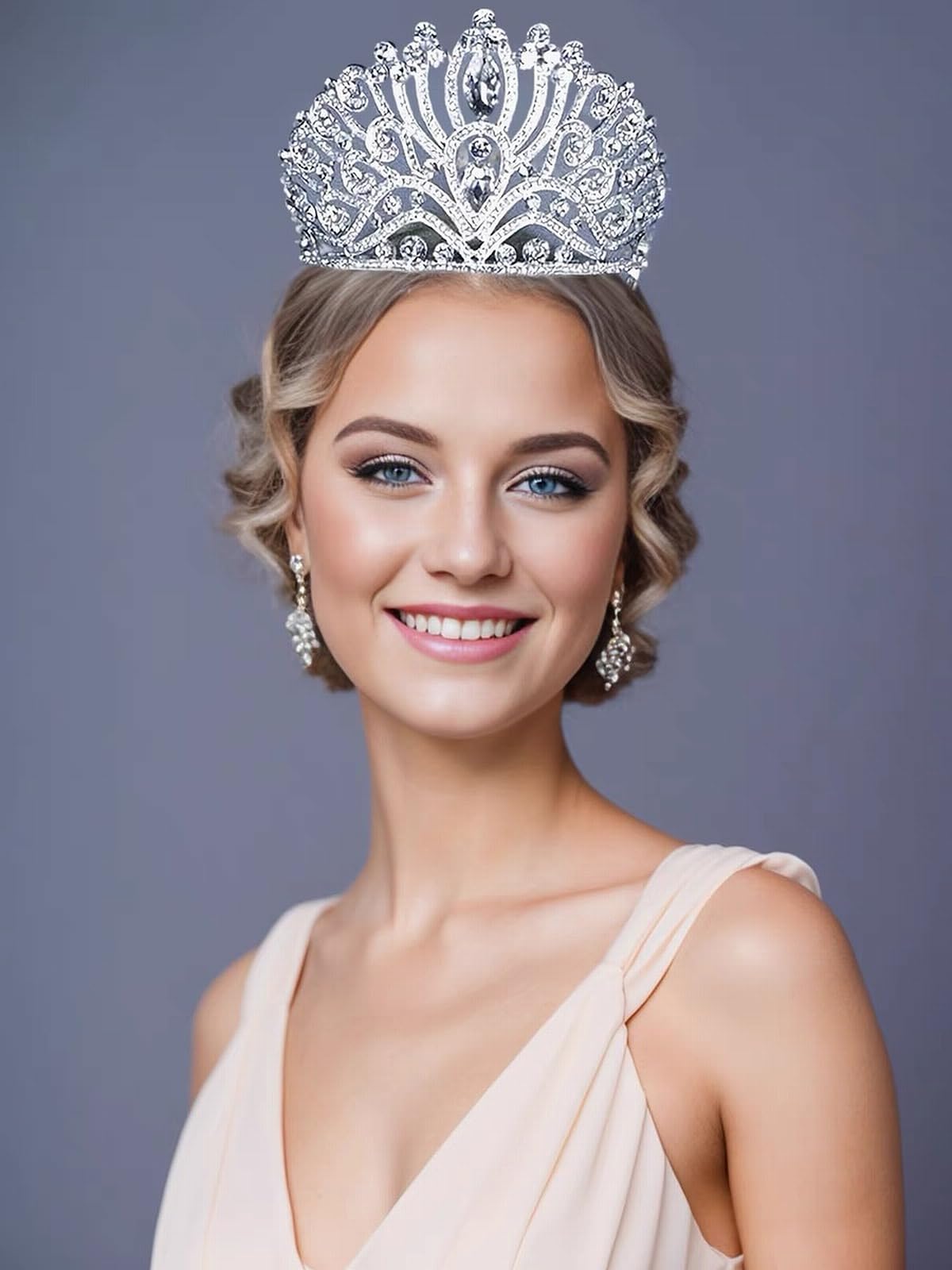 TWINKLING CLEAR WHITE AUSTRIAN CRYSTAL RHINESTONE TIARA CROWN WITH HAIR SIDE COMBS HAIR JEWELRY BRIDAL PRINCESS QUEEN COSTUME WE