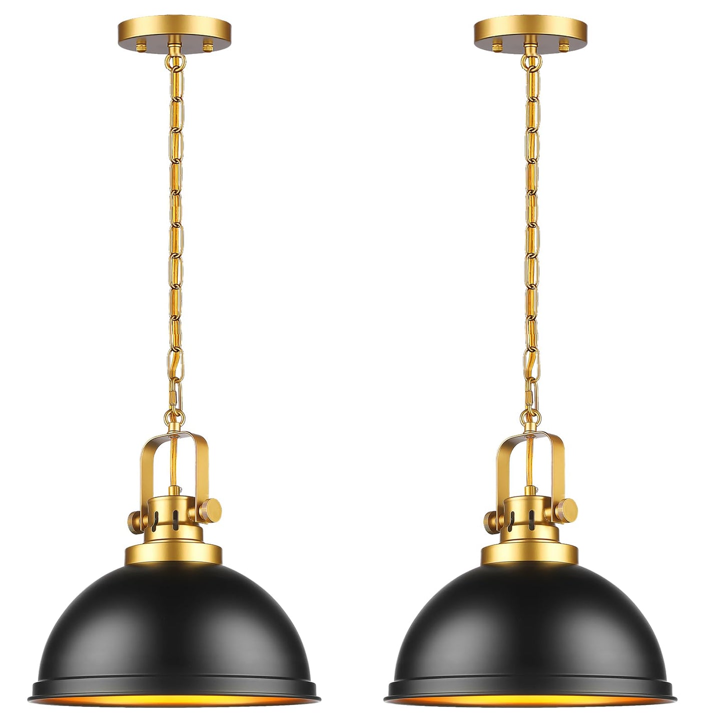 Mgcanyu 2-Pack Black Gold Pendant Lighting  Farmhouse Metal Pendant Lights Modern Matte Black Dome Industrial Light Fixture For Kitchen Island Restaurant Dining Room Hallway Entrance