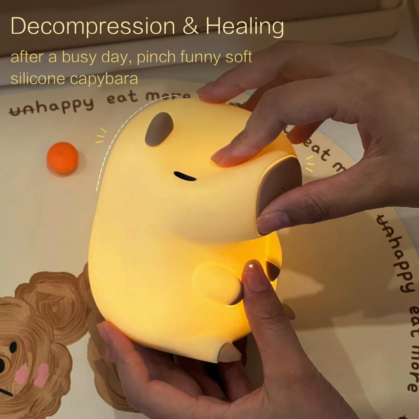 Yr Yrhh-Pet Capybara Cute Night Light  Squishy Capybara Lamp Xmas Gifts Toys  Rechargeable Led Dimmable Silicone Nightlight For Kids  Funny Light Up Capibara  Baby Nursery College Dorm Fall D?Cor