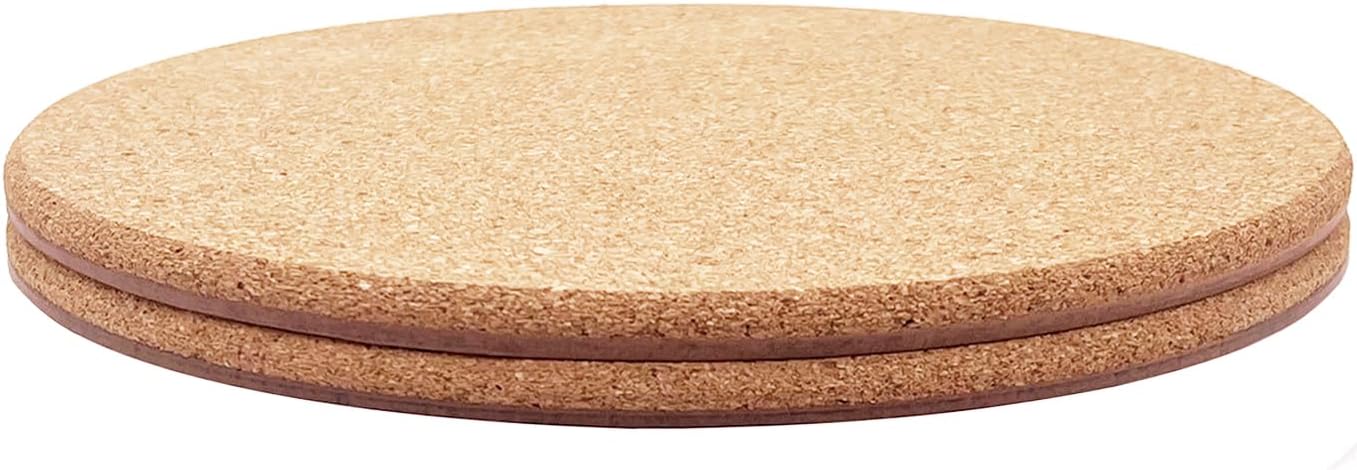 Cork Plant Coasters, Double Layers Hard Thick Planter Coaster, 12 Inch Absorbent Mats, Cork Trivets for Hot Dishes, Coasters for House Plants, 2 Pcs