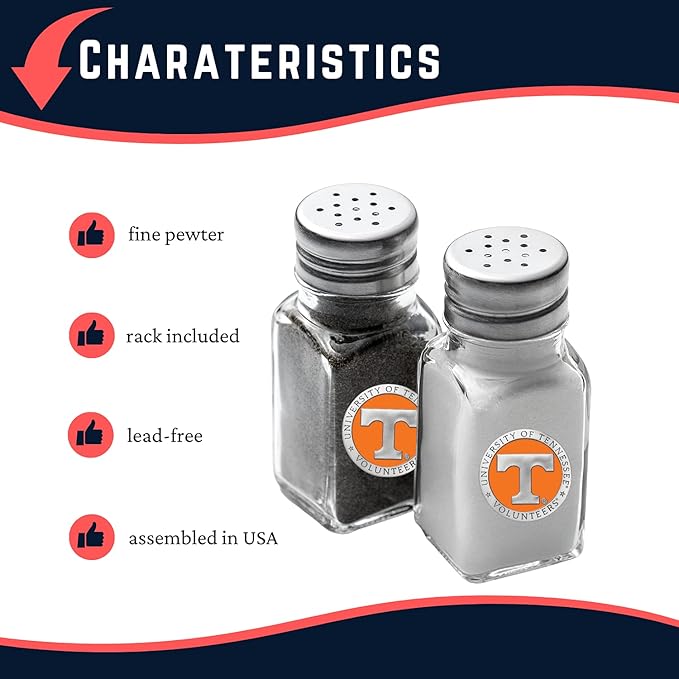 Heritage Pewter University of Tennessee Salt and Pepper Shaker Set of 2 Bottles | Expertly Crafted Pewter Glass