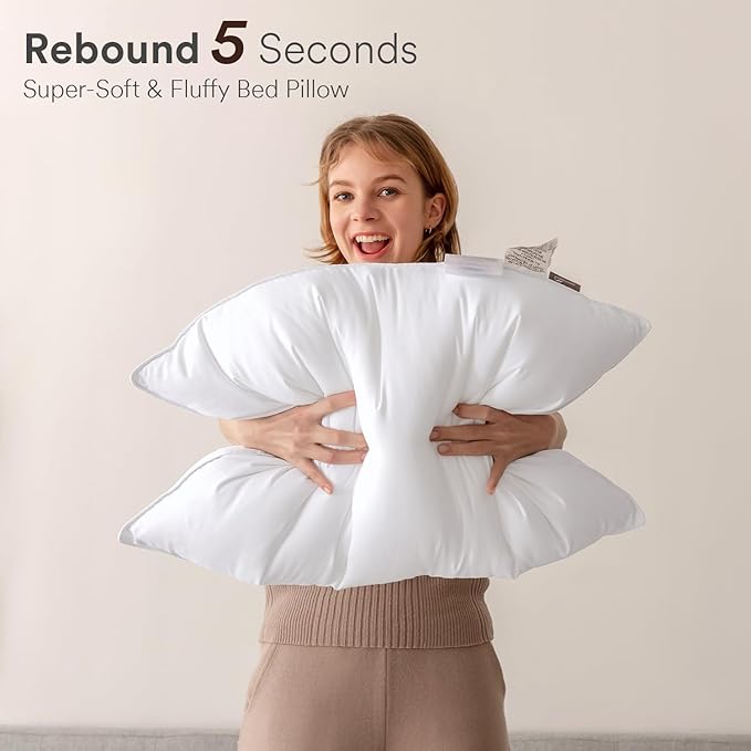 Goose Feather Down Pillows Queen Size Set of 2, Luxury Soft Feather Pillows for Sleeping, Smooth Down-Proof Fabric, Hotel Collection Bed Pillows Surround Fill Polyester (White, 20"x30")