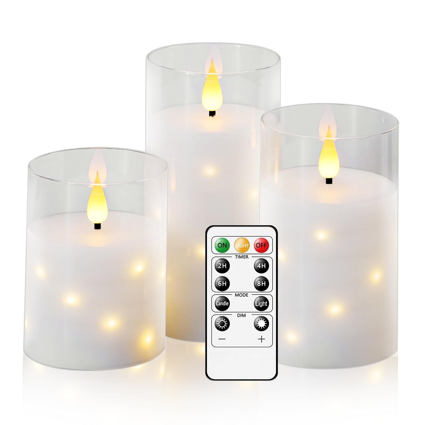 Thorbling Glass Housings Flameless Candles with Real Wax & Flickering Effect - Battery Operated LED Candles, Set of 3 White for Home Decor, Weddings, Holiday Decorations