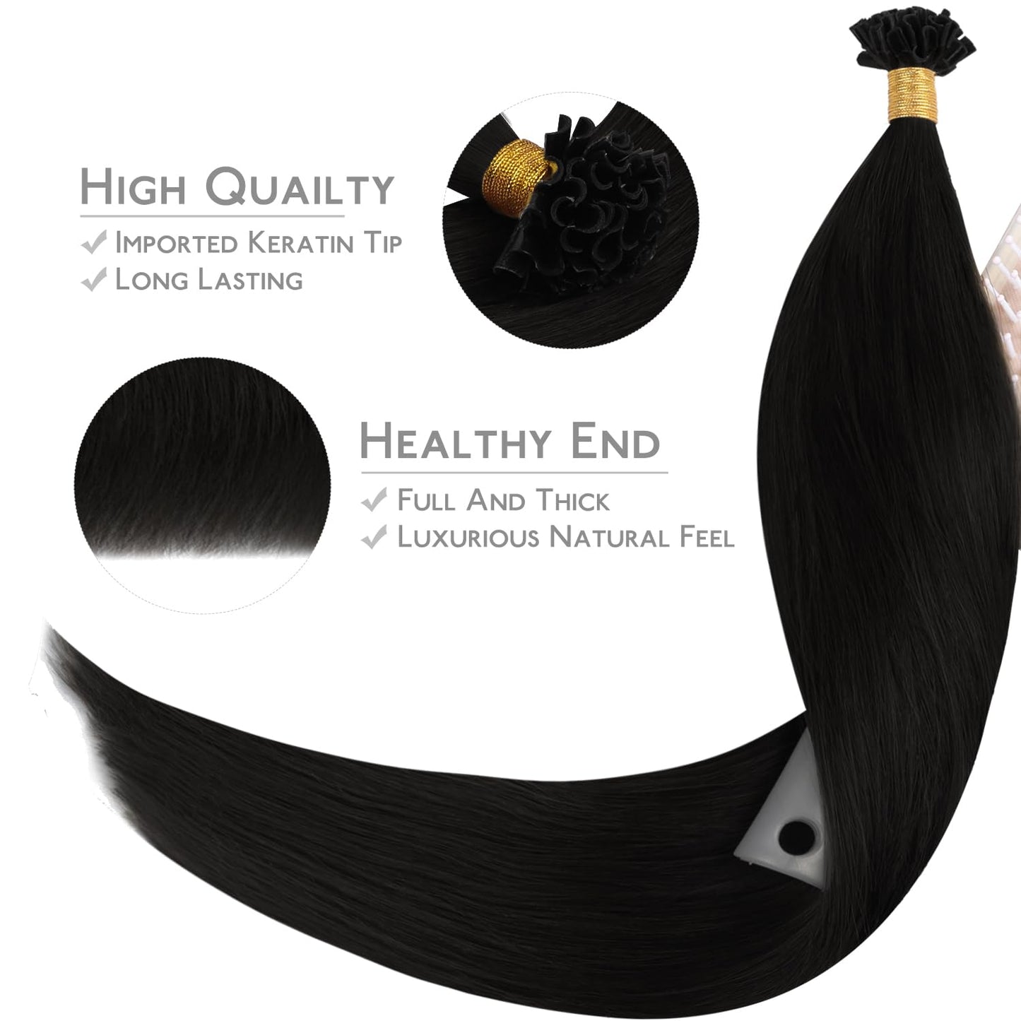 WENNALIFE U Tip Hair Extensions 18 Inch Jet Black Remy Hair, 50g 50s Human Hair Extensions Real Human Invisible Straight K Tip K
