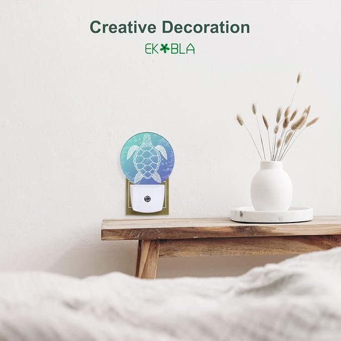 EKOBLA Blue Sea Turtle Night Light Summer Turtle Underwater Vintage Night Lights Plug into Wall Ocean Themed Led Lamp Home Decor for Living Room Bedroom, 0.5W Nightlight