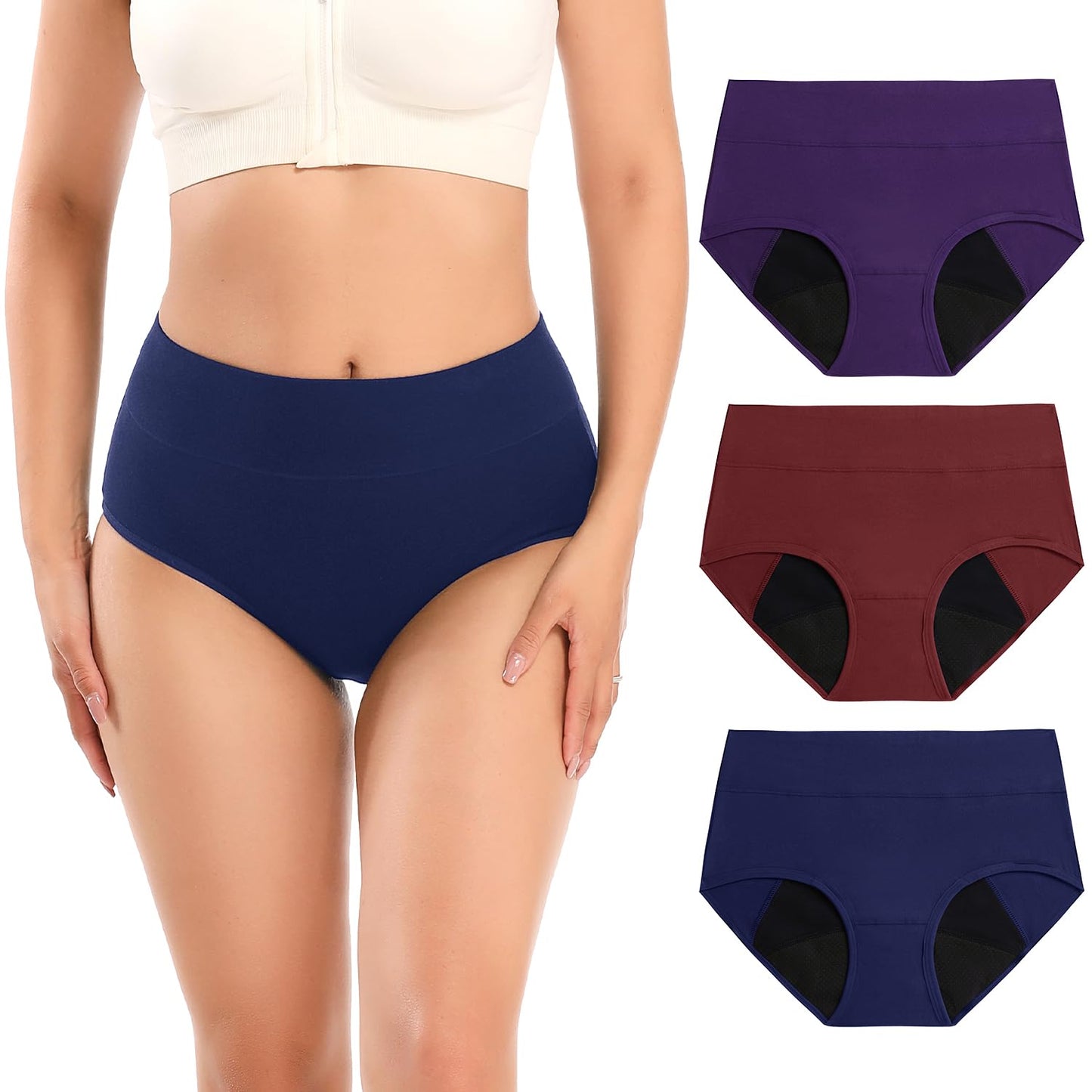 Molasus Incontinence Underwear for Women High Absorbency Period Leakproof Cotton Underwear Heavy Flow Menstrual Protective Panties Bladder Control Briefs 3 Pack,Multicolor,X-Large