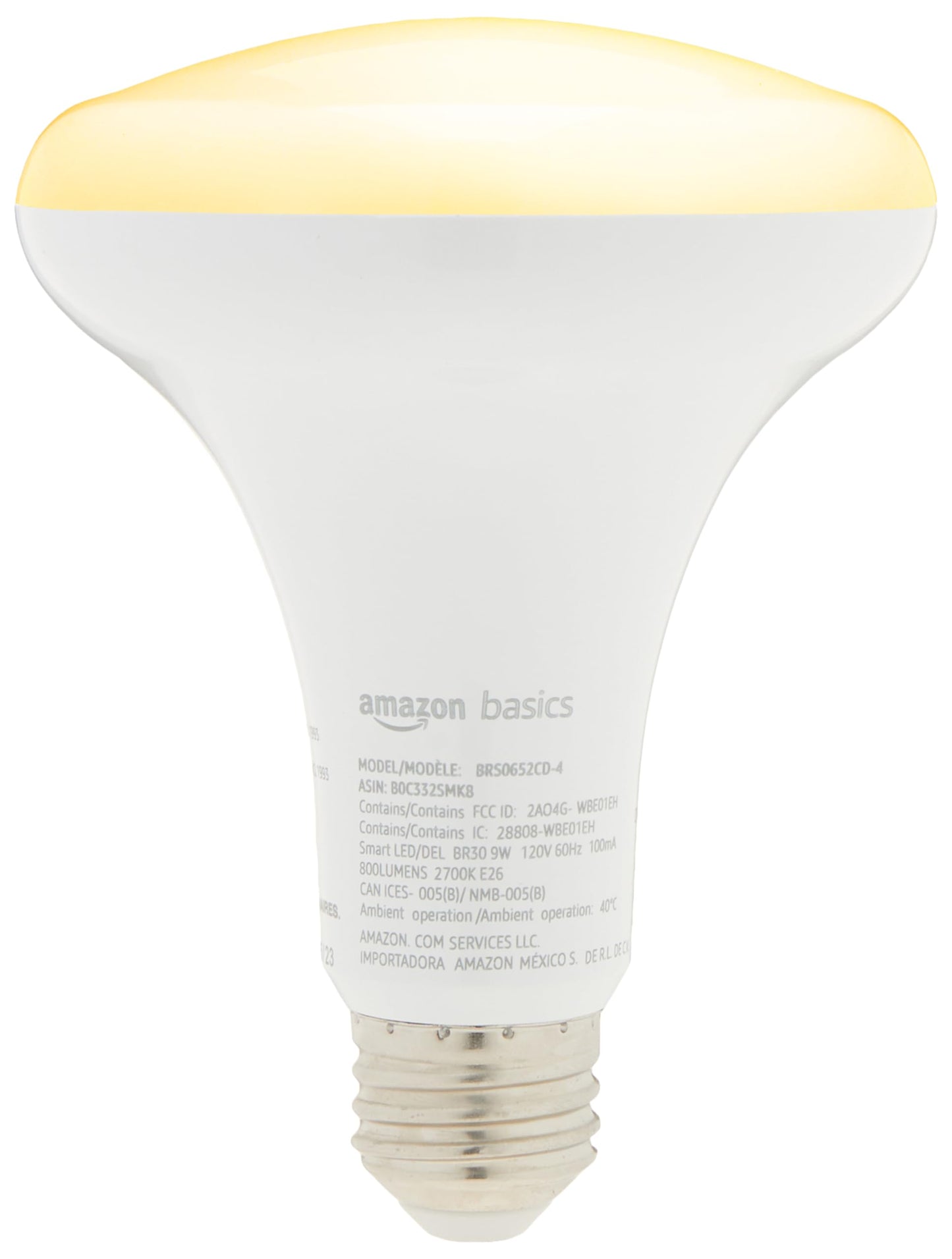 large online retailer Basics Smart Br30 Led Light Bulb, Dimmable, Soft White, 60W Equivalent, 800Lm, 9W, Works With Alexa, 1 Pack