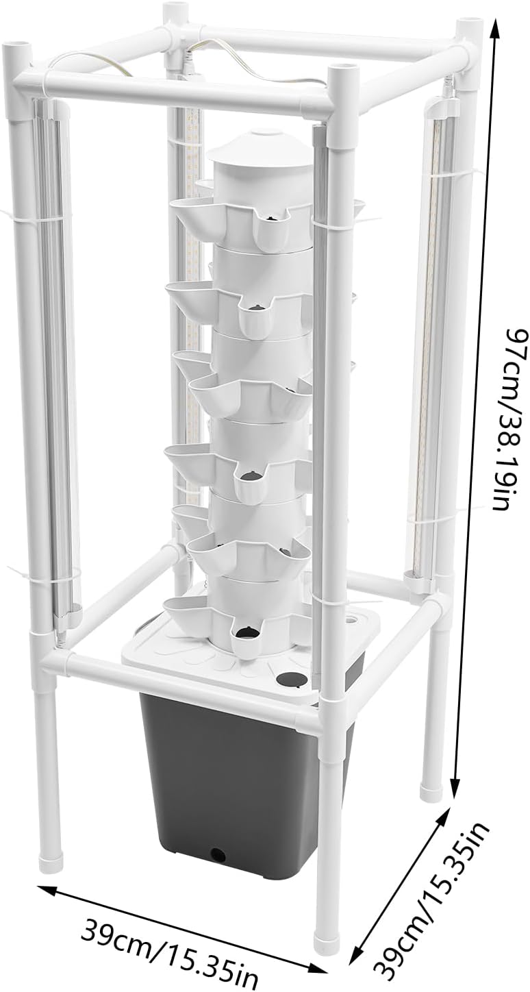 Hydroponics Vertical Growing Kit with Grow Lights 30 Plants Garden Hydroponic Growing System Outdoor Outdoor Indoor Vertical Garden Planter Tower with Automatic Watering for Herbs Fruits Vegetables