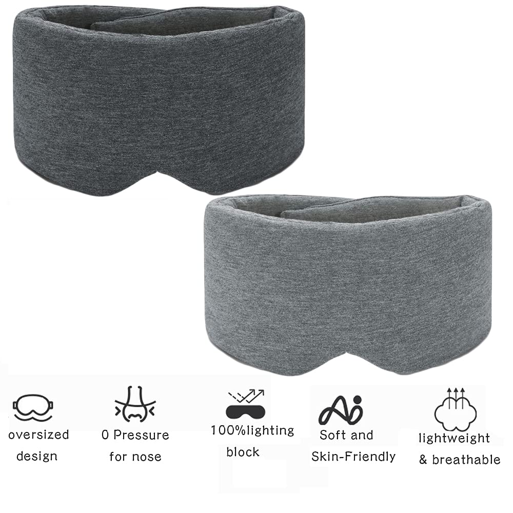 SUWEISHI 2 Pack 100% Cotton Ultra Soft Sleep Mask, Zero Pressure Natural Smooth Eye Cover with Adjustable Strap, Ultimate Sleeping Aid, Blocks Light, Comfortable Blindfold for Airplane/Nap/Travel