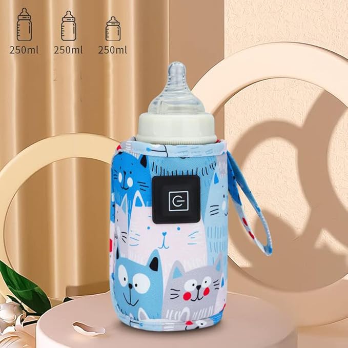 Portable Bottle Warmer,Adjustable 3 Temperature USB Travel Milk Heat Keeper Baby Bottle Heater Warming Bag Milk Heater Cover Bottle Warmer Insulation Bag,Blue