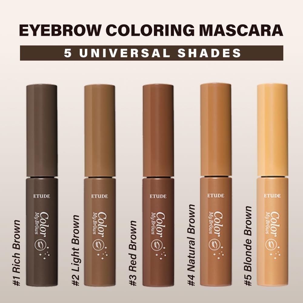 ETUDE Color My Brows Big Size, Brow Mascara, 3D Natural Coloring, Beeswax & Carnauba Wax, Moisturizing Brow Care, Eyebrow tint,