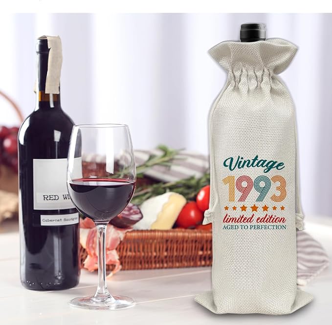 31st Birthday Gifts Wine Bag Congratulations Gifts for Women Men Parents Mom Dad Anniversary Favors 1993 with Time Information Wine Gift Bag