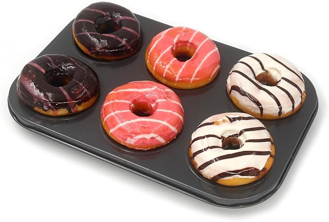 Donut Pans, Non-stick Baking Pans 6-Cavity with a Scraper for 2.5" Donuts, Bagels, and More(2-Count, Grey)