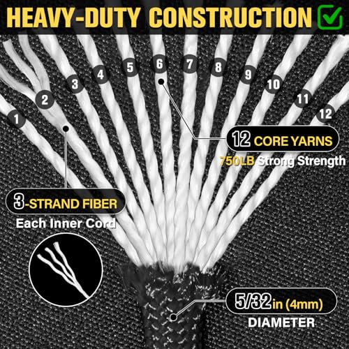 TRIBERION Paracord Rope 750 lb - 1000ft / 500ft / 200ft / 100ft 5/32" Parachute Cord 4MM 12-Strand para Cord - Heavy Duty ...