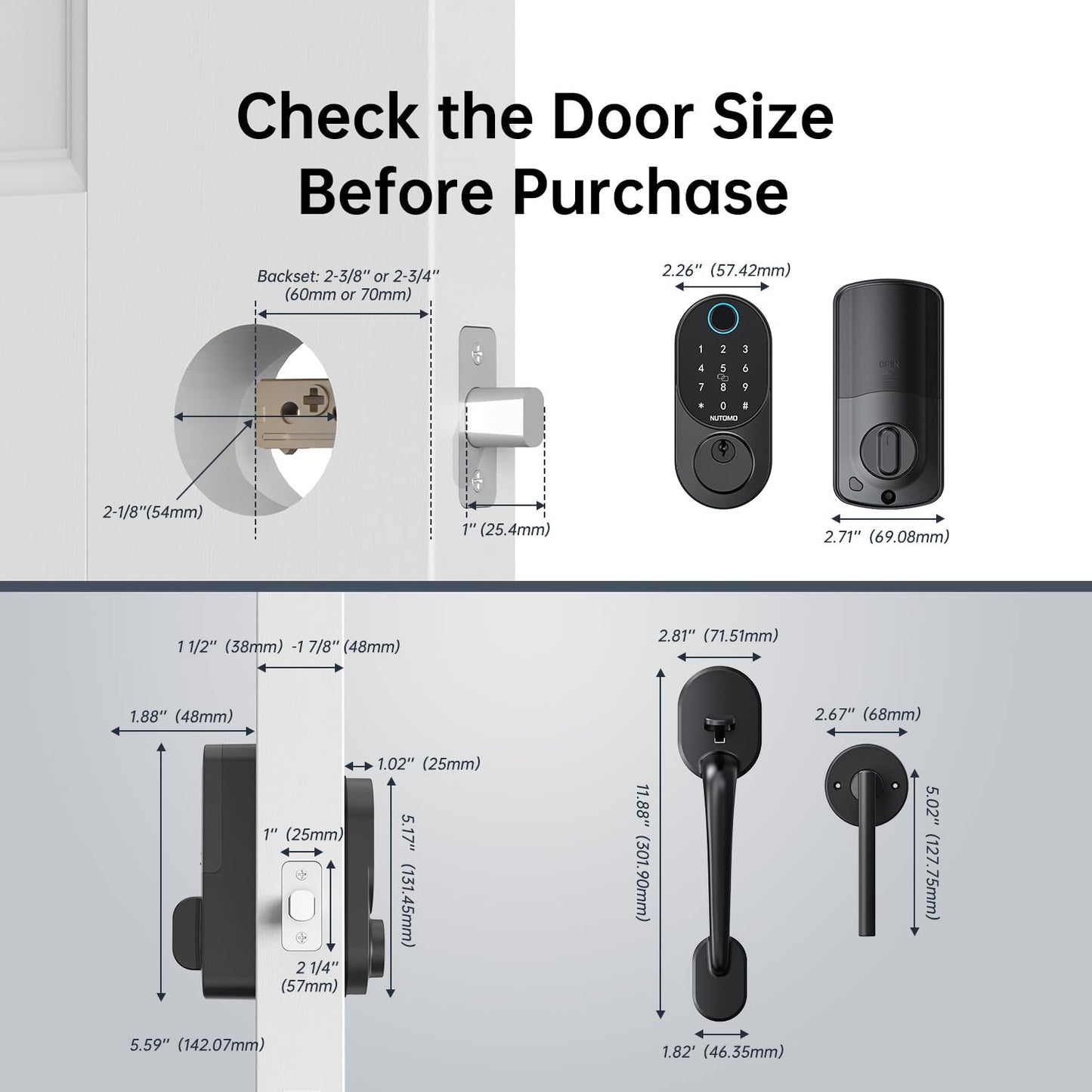 Smart Locks for Front Door: NUTOMO Keyless Entry Door Lock Deadbolt with Handle Set，Fingerprint doorlock Set,Electronic Digital Keypad Lock with Handle, Easy intall Code Auto Lock for Home Black