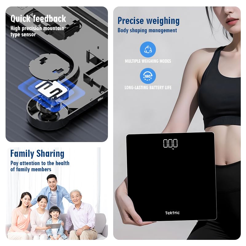 Digital Bathroom Scale for Body Weight - Rechargeable Weight Scale for People with LED Display, KG/LB, 400 lb Capacity, St...