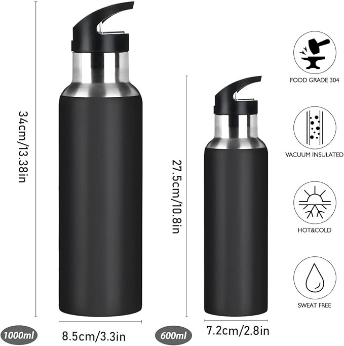 Blueangle 32 OZ Pink Headband Pug Water Bottle with Straw, Sports Water Bottle BPA Free Stainless Steel Water Jugs for Gym, Kitchen, Working, Outdoor（201）