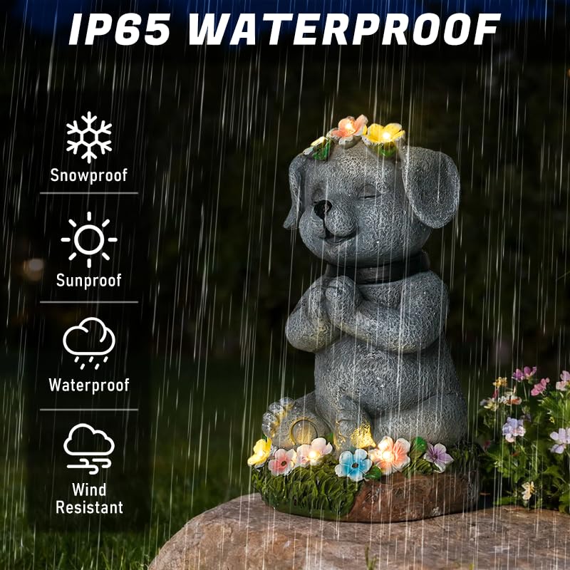 Pohabery Solar Dog Statue Garden Decor With Led Lights Outdoor Dogs Decor Gifts For Women Dog Figurines For Patio Yard Garden Home Decoration